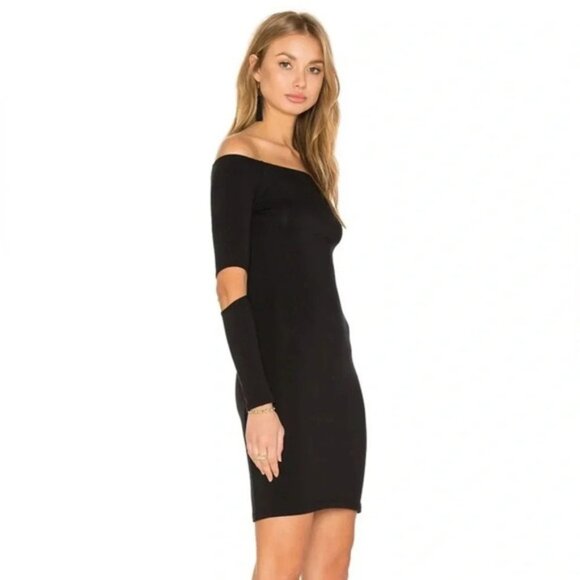 Revolve LNA Off The Shoulder Mini Dress Cut out long Sleeve Bodycon Black XS - Picture 9 of 13